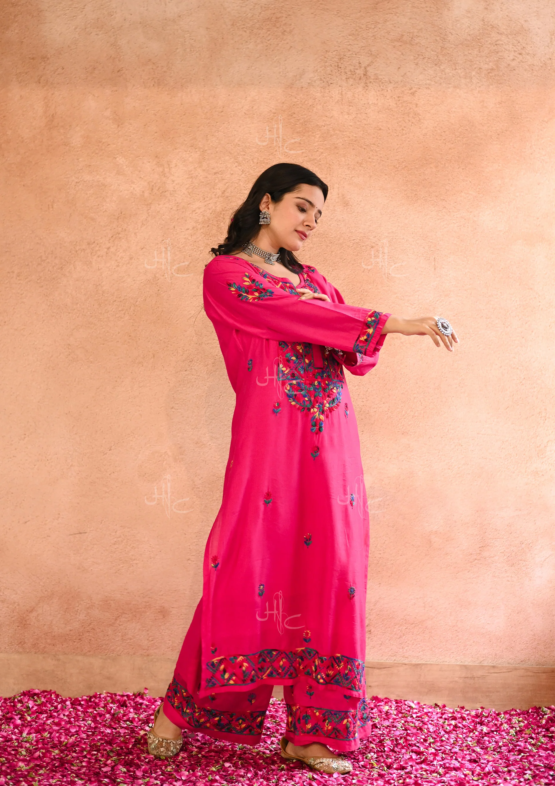 HOC Aafna Chikankari Chanderi Straight Kurta Set with Inner - Image 6