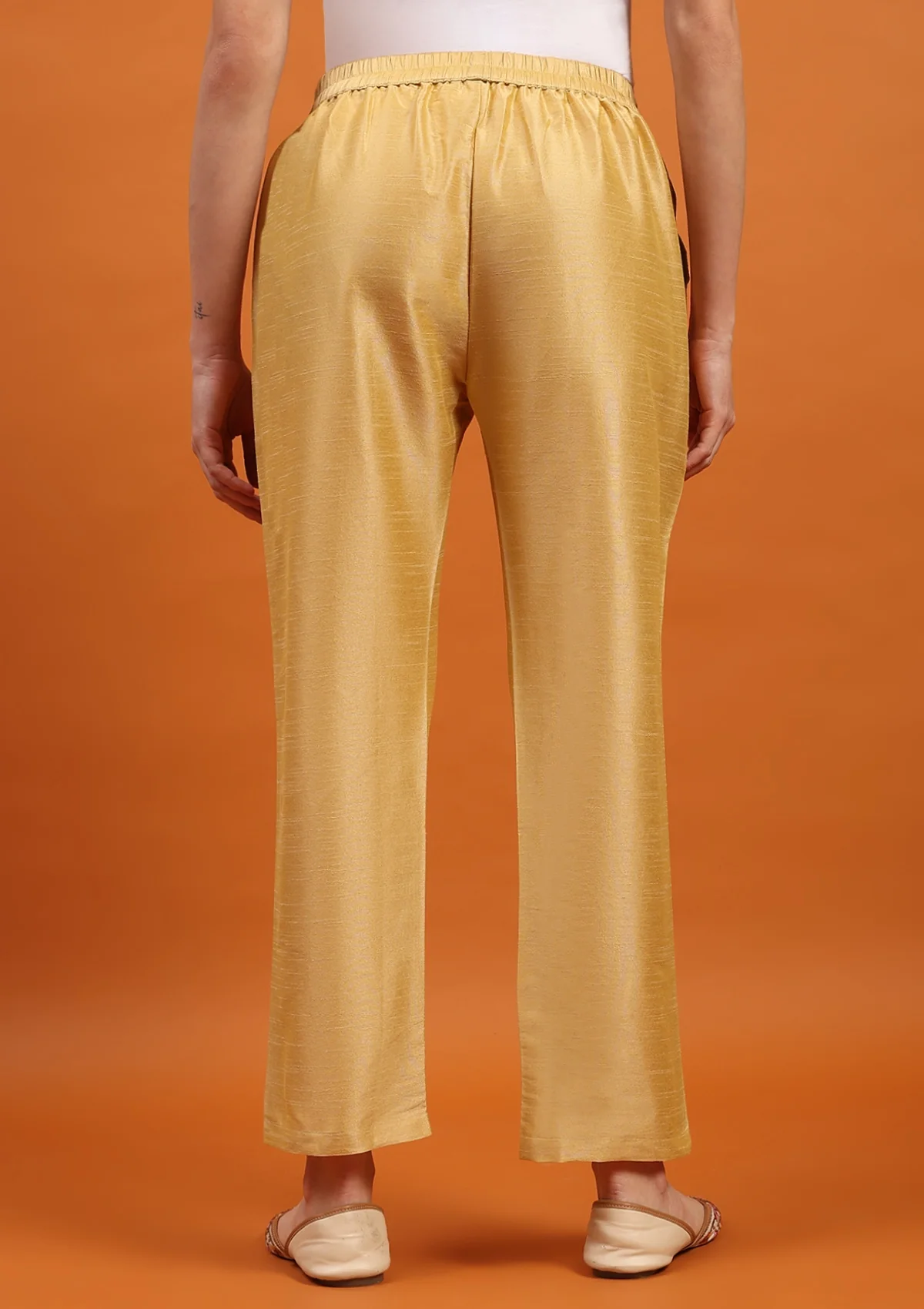 HOC Art Silk Solid Women's Pants - Golden - Image 5