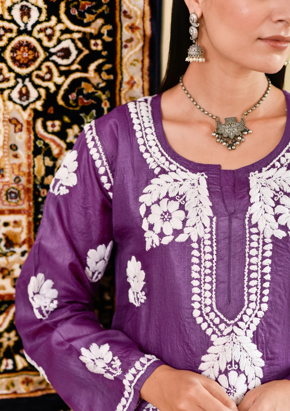 HOC Aziza Chikankari Silk Straight Kurta - Image 3