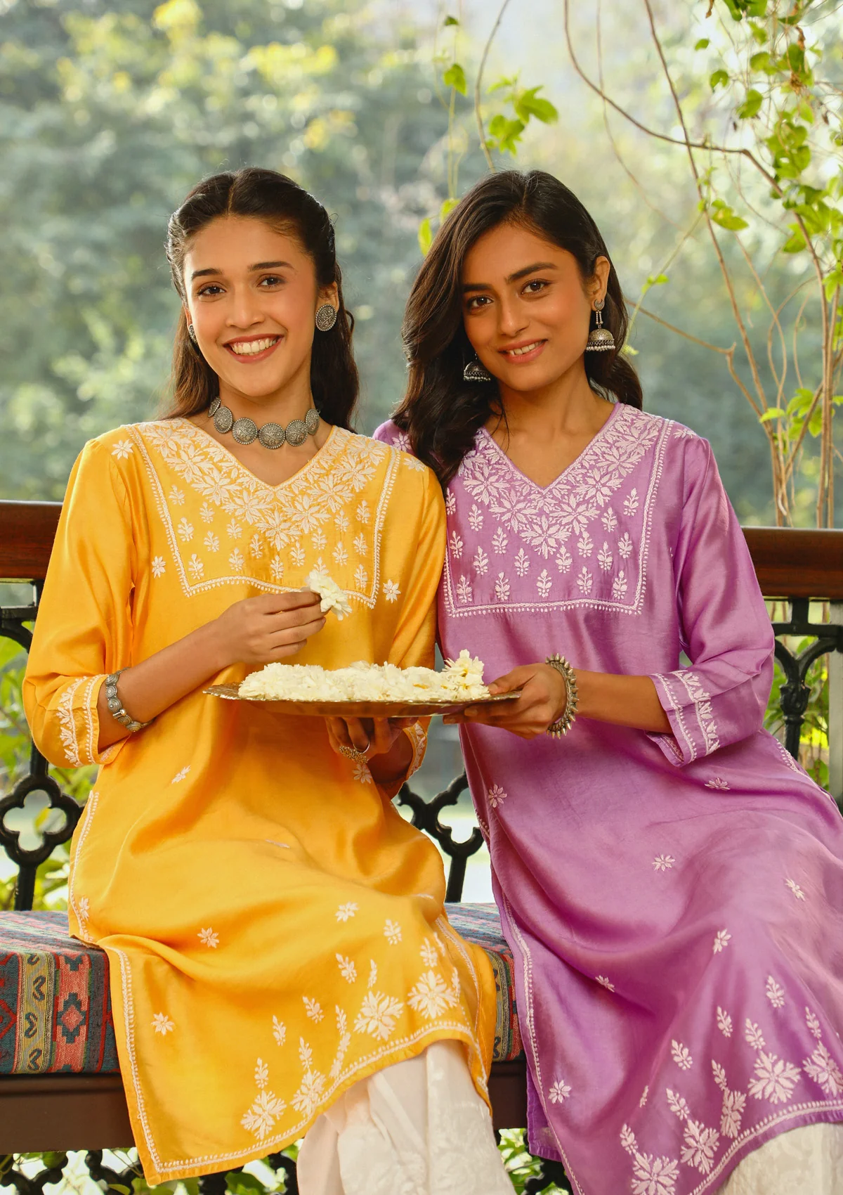 Chanderi Chikankari Solid Women's Long Kurta - Lavender - Image 7