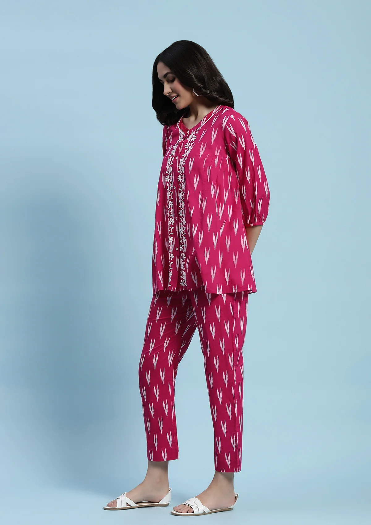 Cotton Chikankari Printed Women's 2 PC Co-ord Set - Pink - Image 3