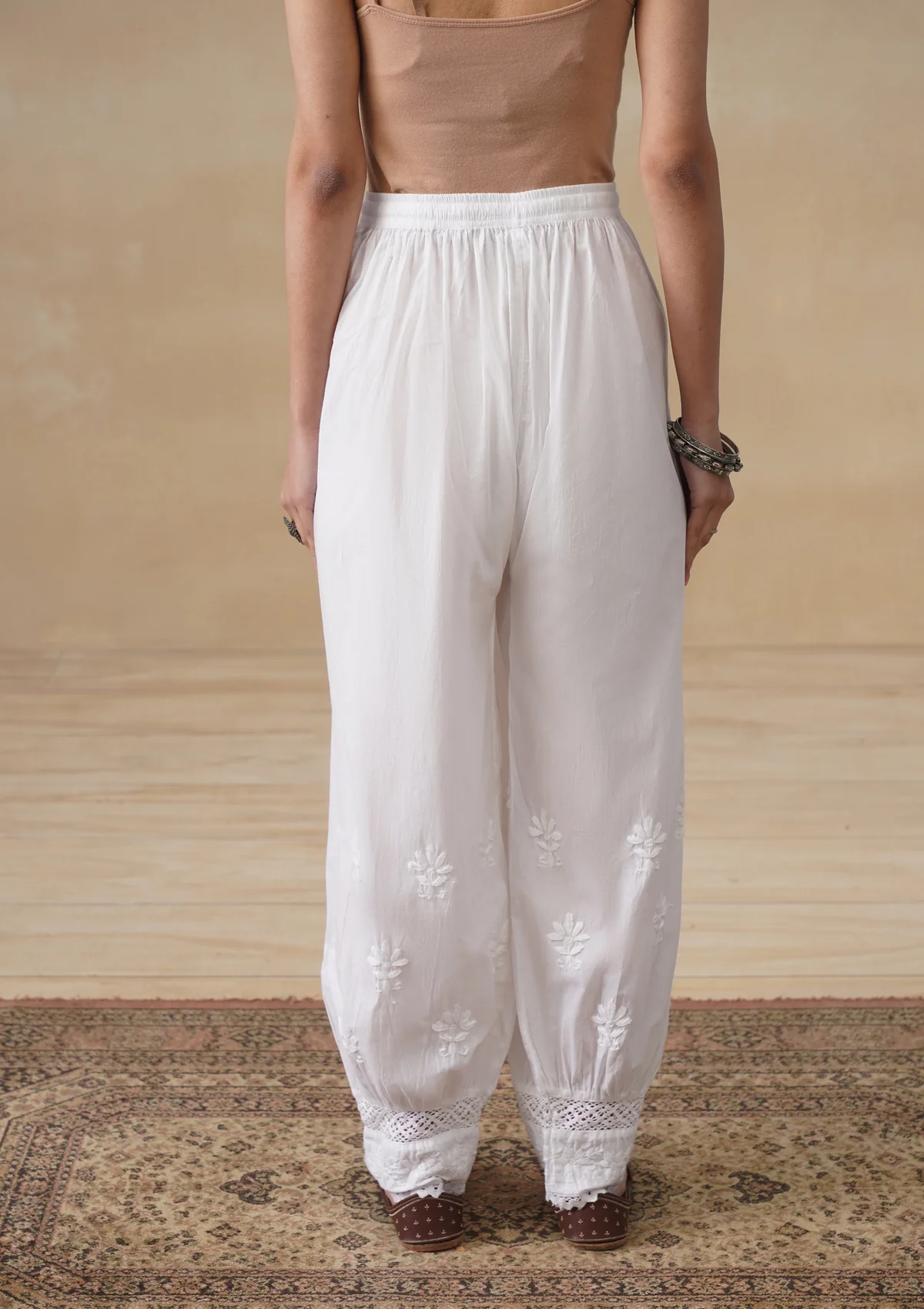 HOC Cotton Chikankari Solid Women's Afghani Pants - White - Image 4