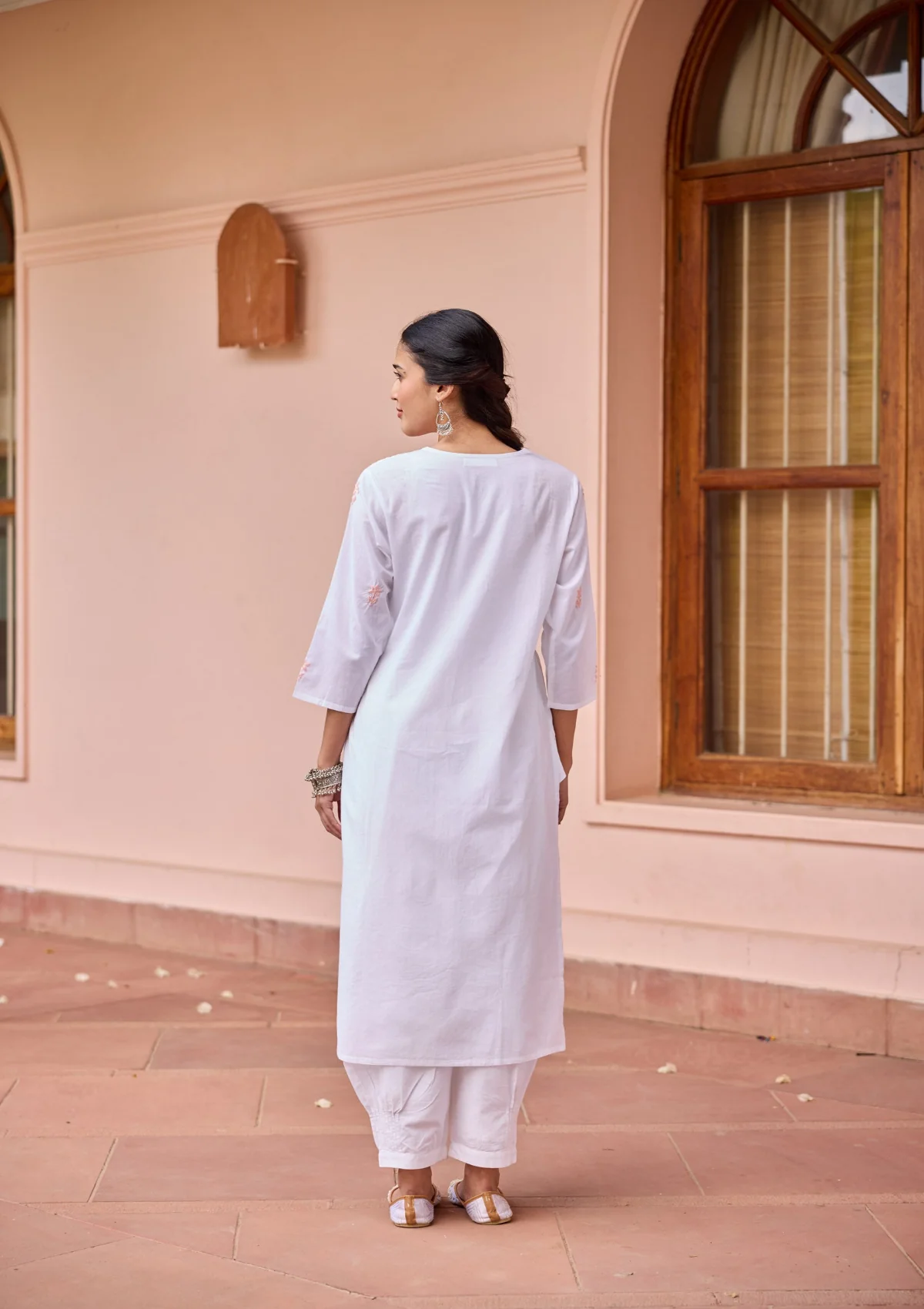 HOC Cotton Chikankari Solid Women's Long Kurta - White - Image 5