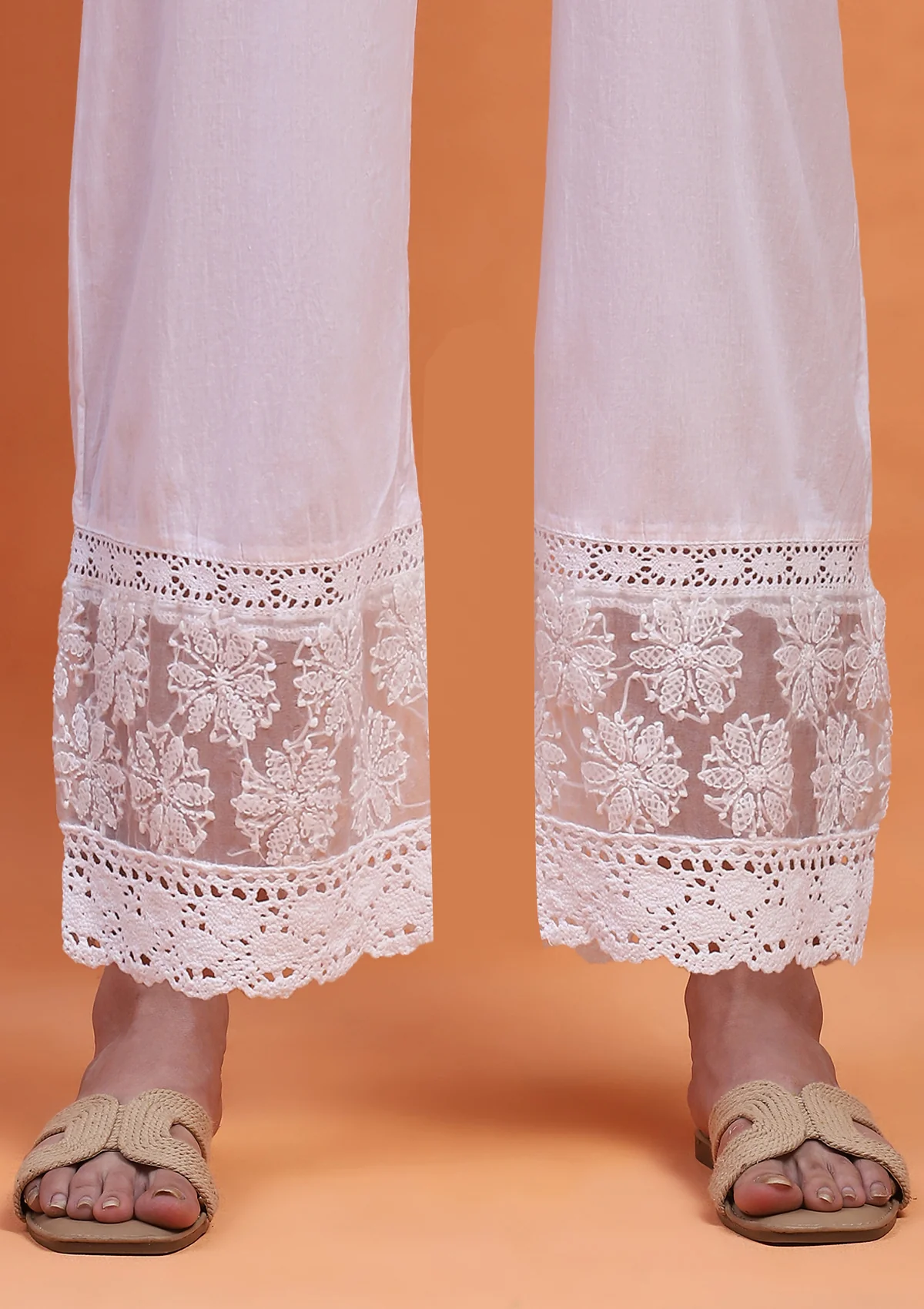 HOC Cotton Chikankari Solid Women's Palazzo - White - Image 2