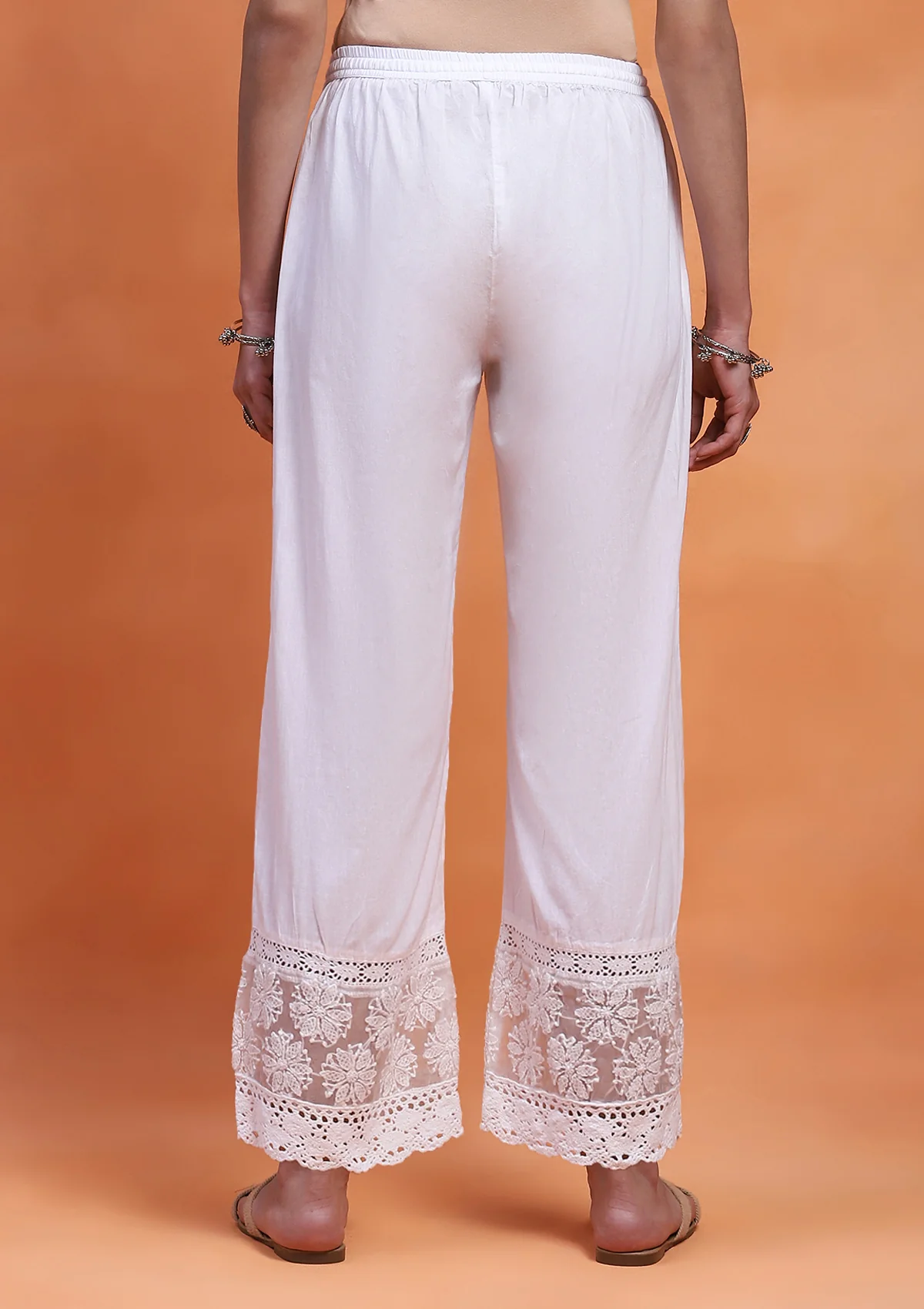 HOC Cotton Chikankari Solid Women's Palazzo - White - Image 4