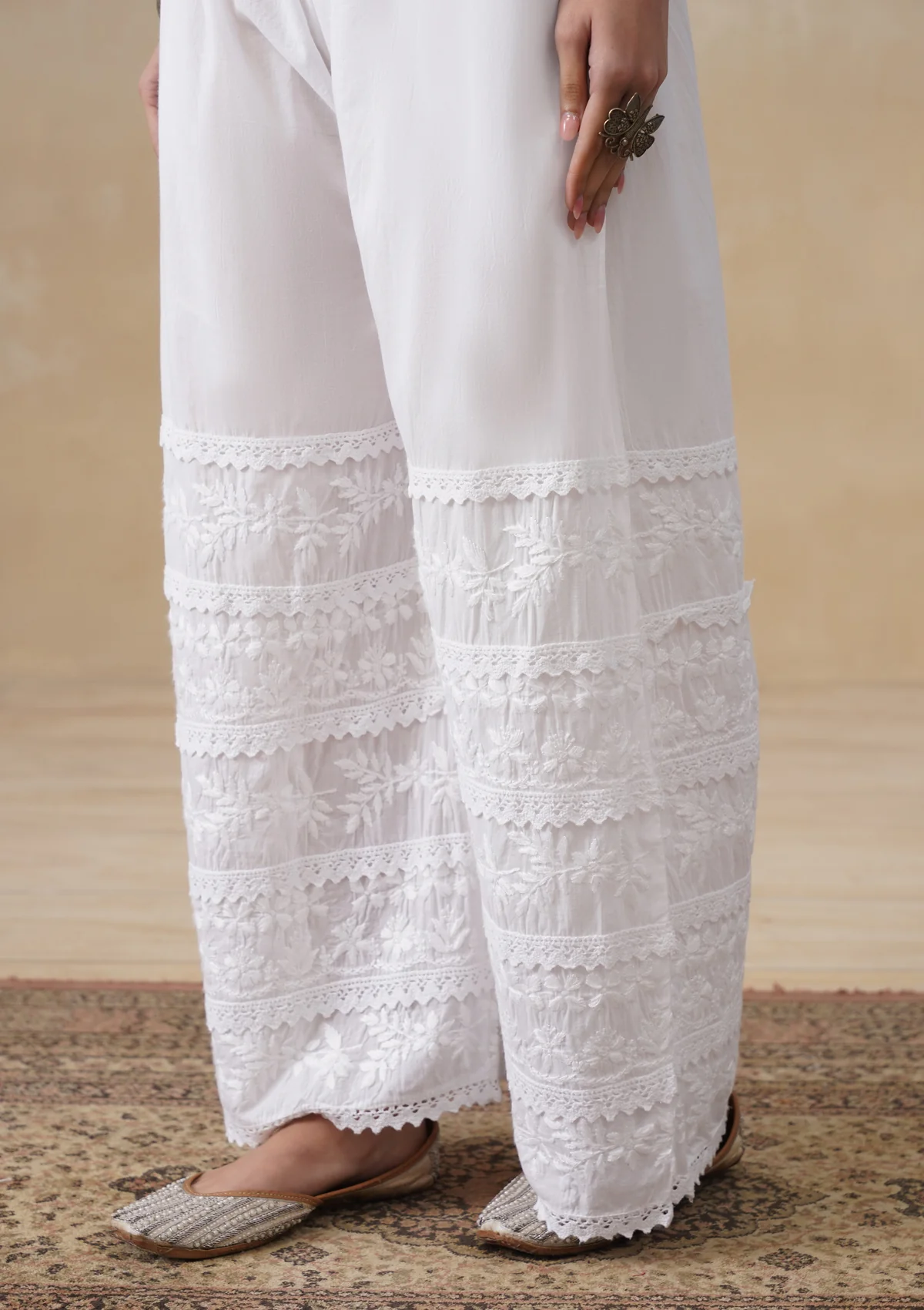 HOC Cotton Chikankari Solid Women's Palazzo - White - Image 5