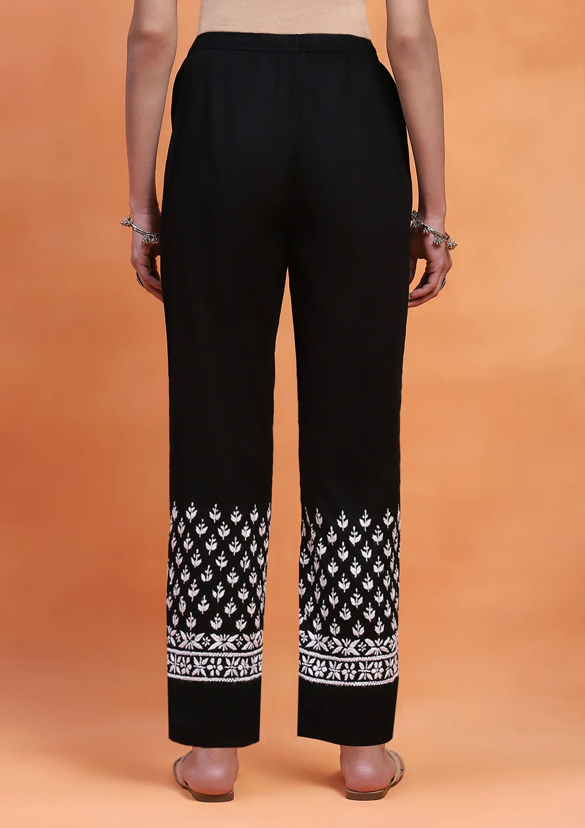 HOC Cotton Chikankari Solid Women's Pant - Black - Image 4