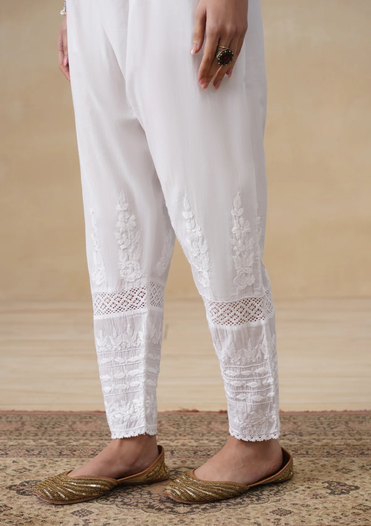 HOC Cotton Chikankari Solid Women's Pant - White - Image 5