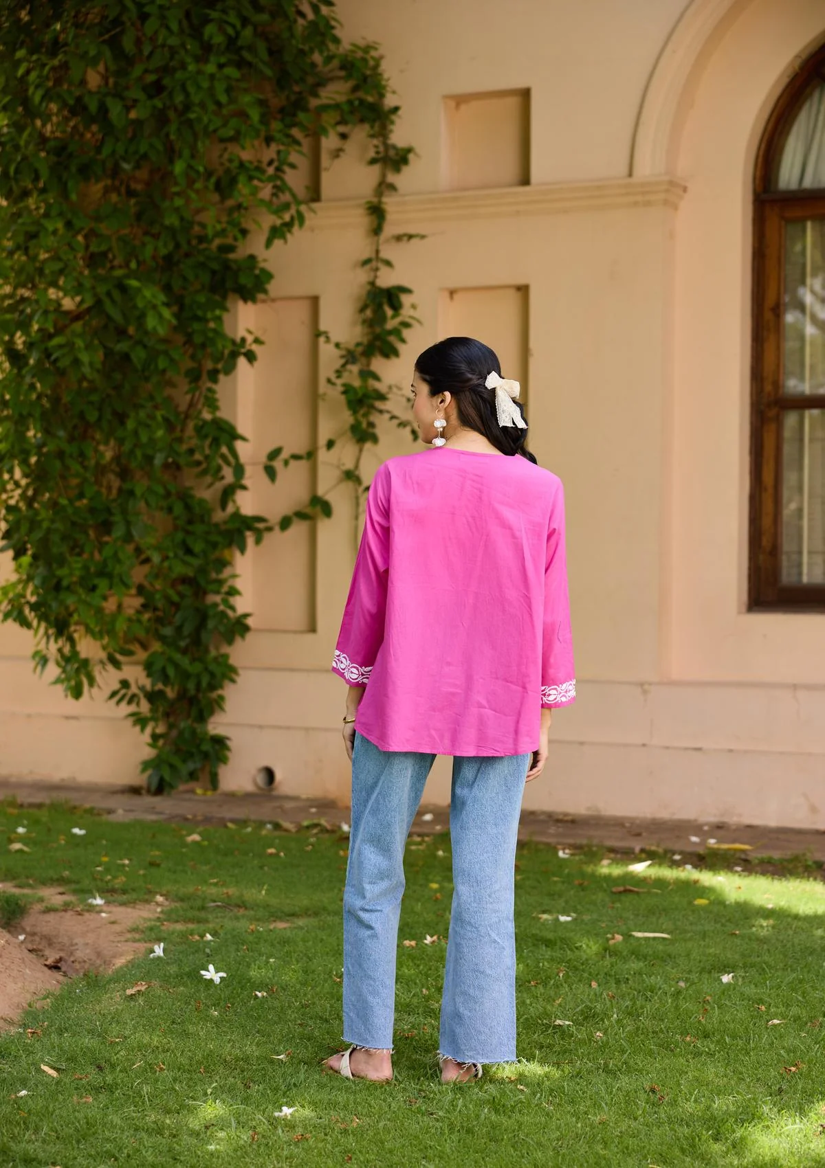HOC Cotton Chikankari Solid Women's Shirt - Pink - Image 5