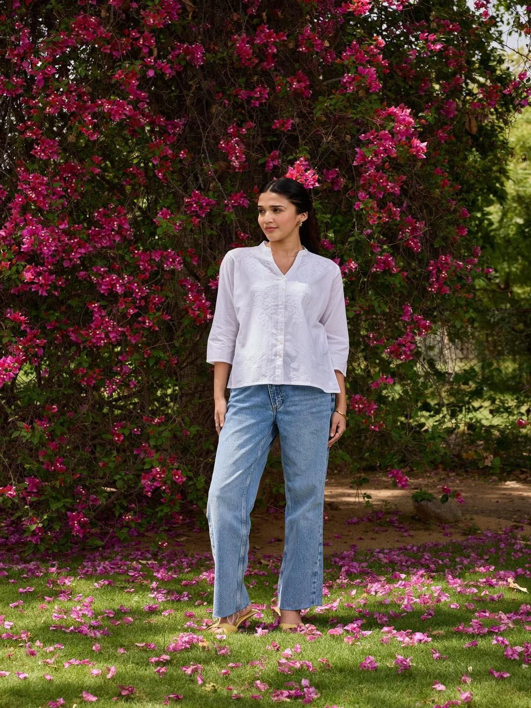 HOC Cotton Chikankari Solid Women's Shirt - White - Image 4