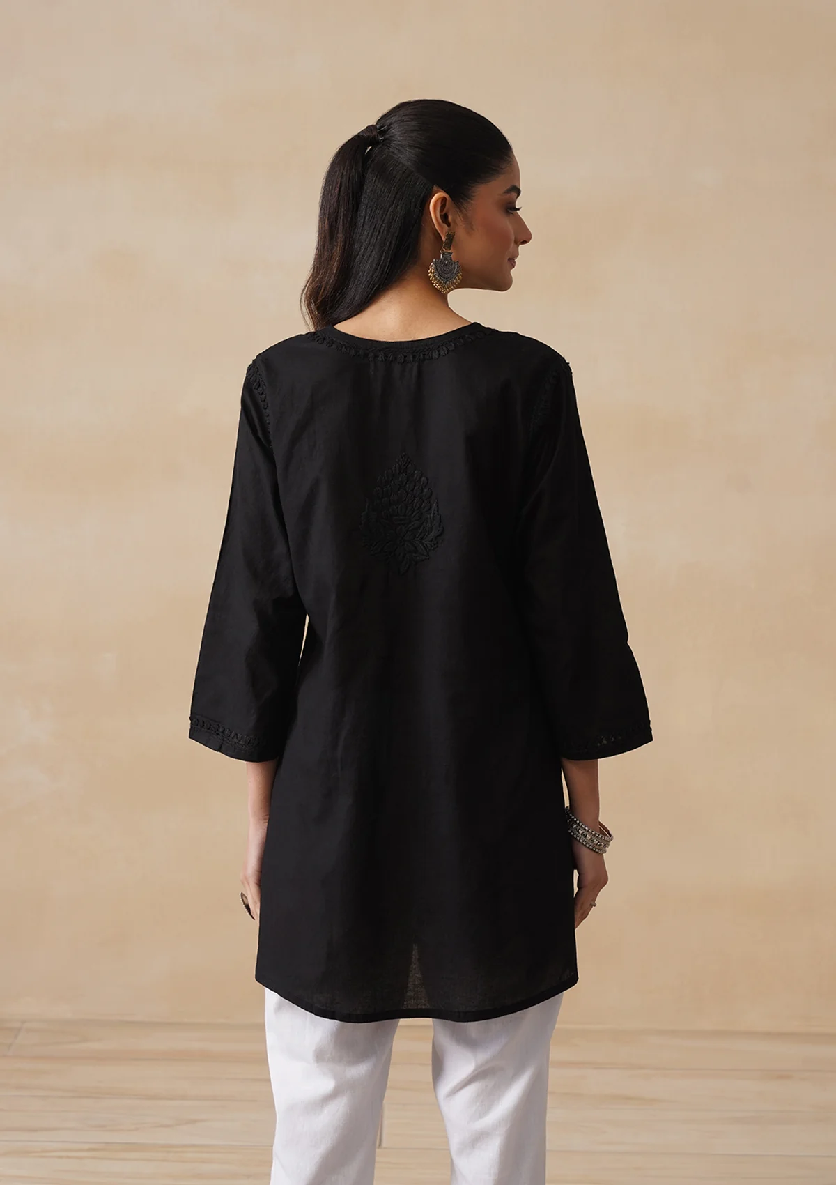 HOC Cotton Chikankari Solid Women's Short Kurta - Black - Image 8
