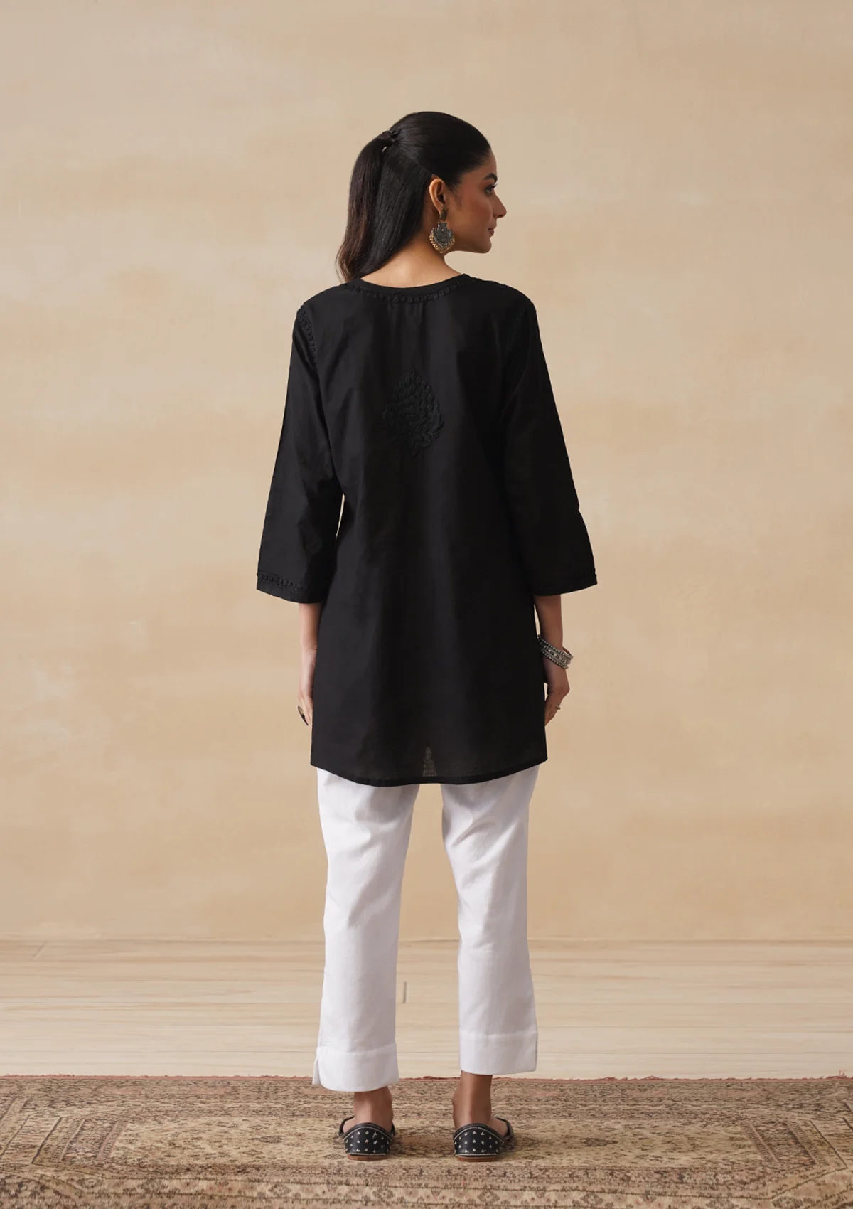 HOC Cotton Chikankari Solid Women's Short Kurta - Black - Image 9