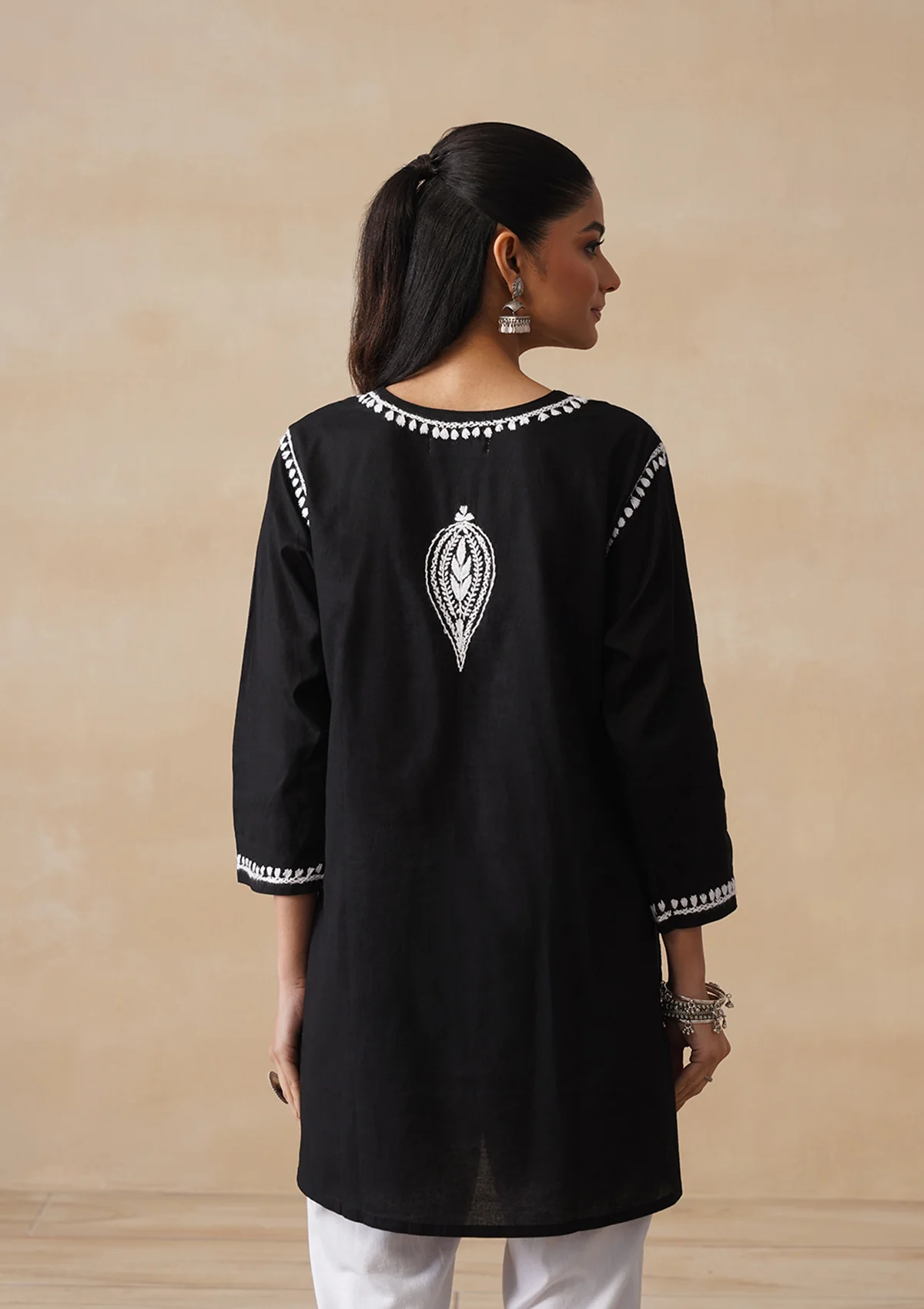 HOC Cotton Chikankari Solid Women's Short Kurta - Black - Image 9