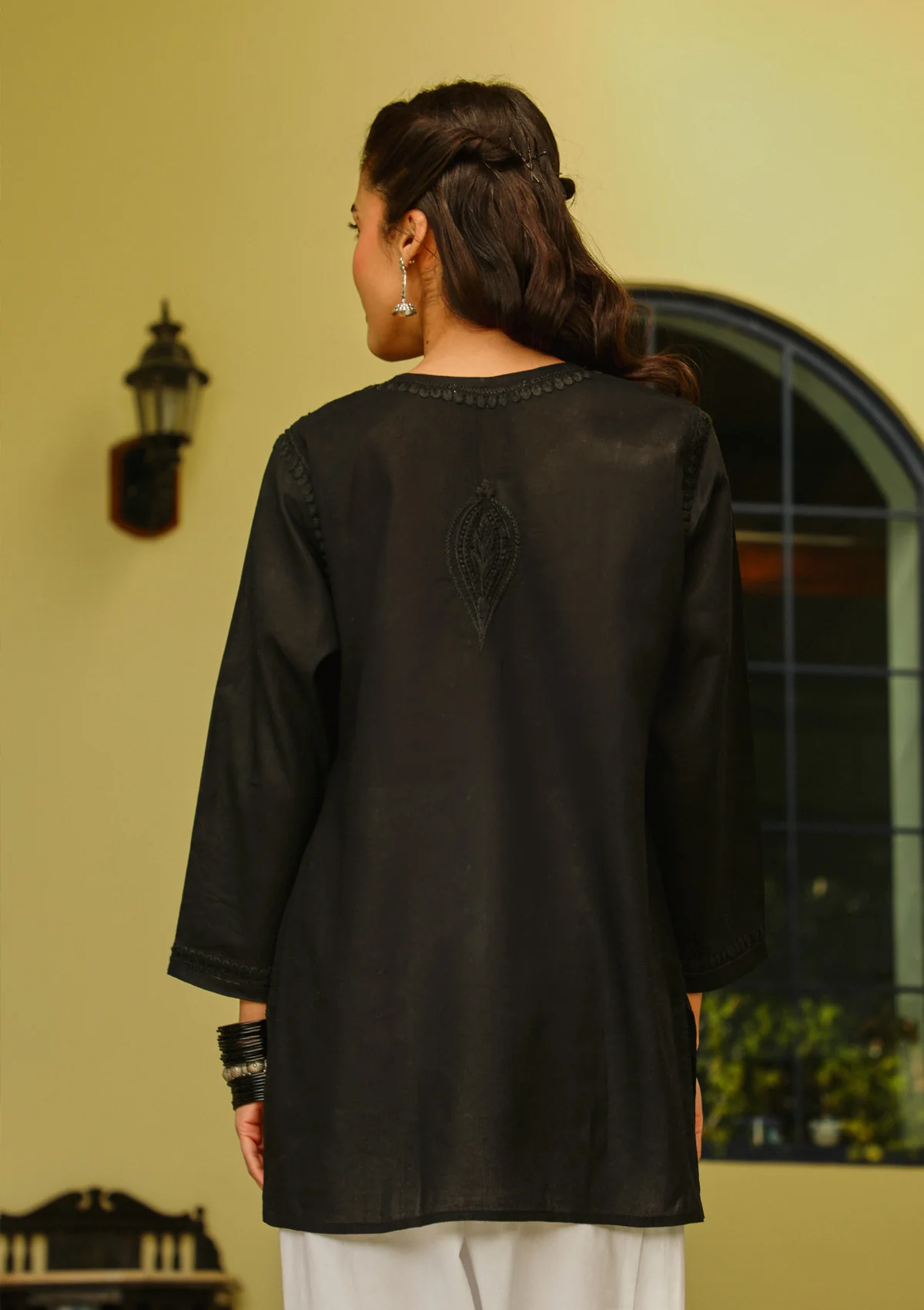 HOC Cotton Chikankari Solid Women's Short Kurta - Black - Image 5