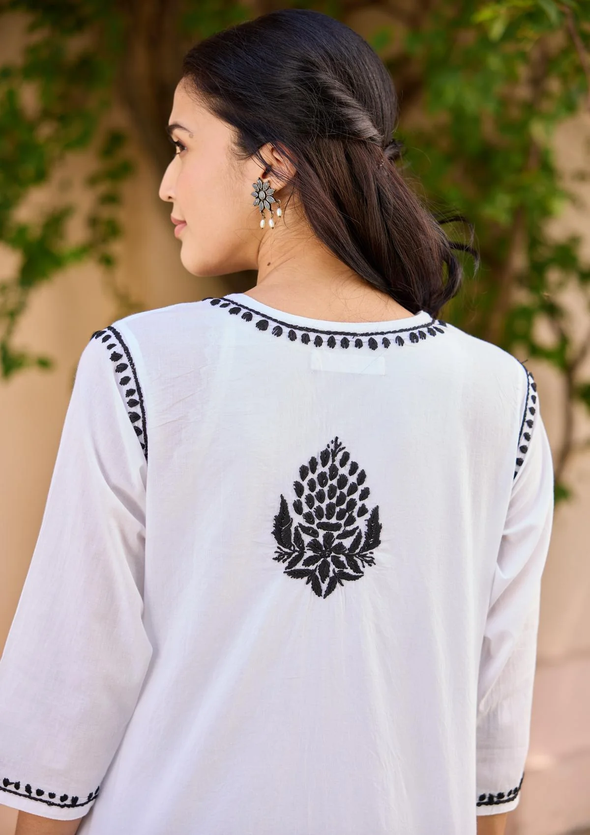 Cotton Chikankari Solid Women's Short Kurta - White - Image 6