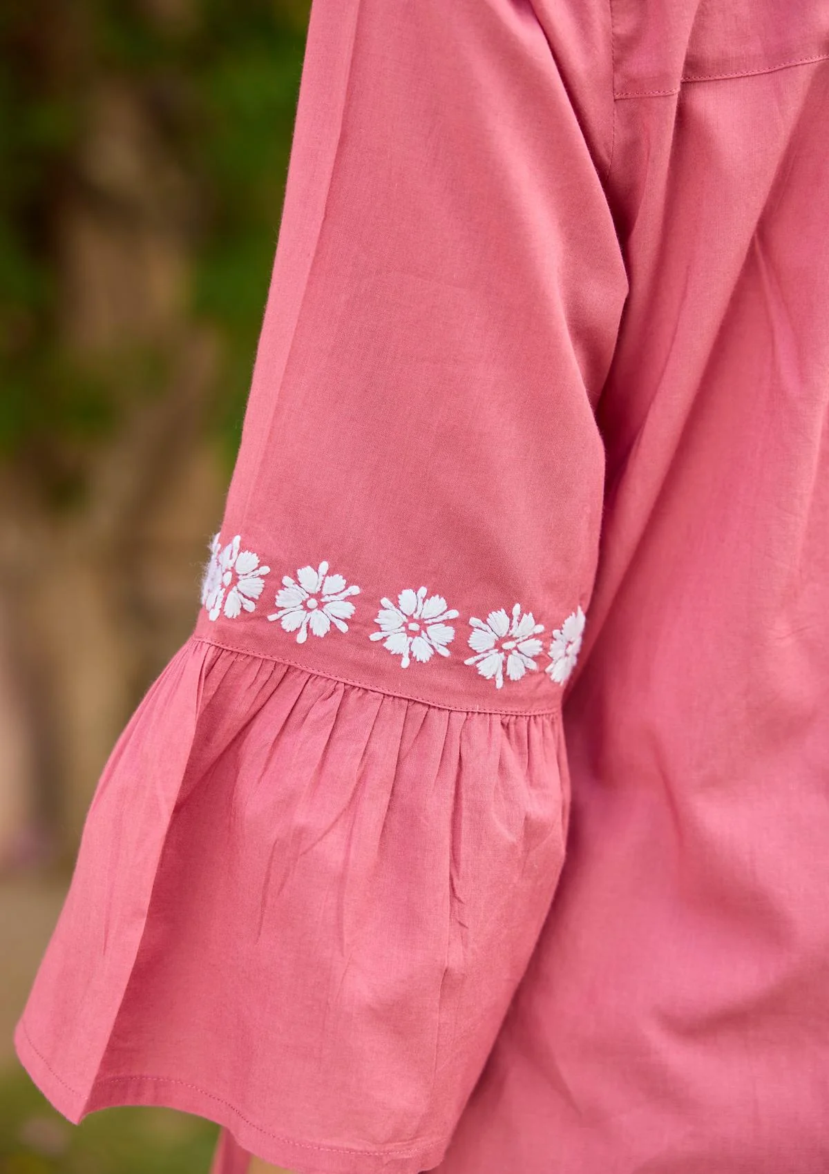HOC Cotton Chikankari Solid Women's Top - Rust Pink - Image 5