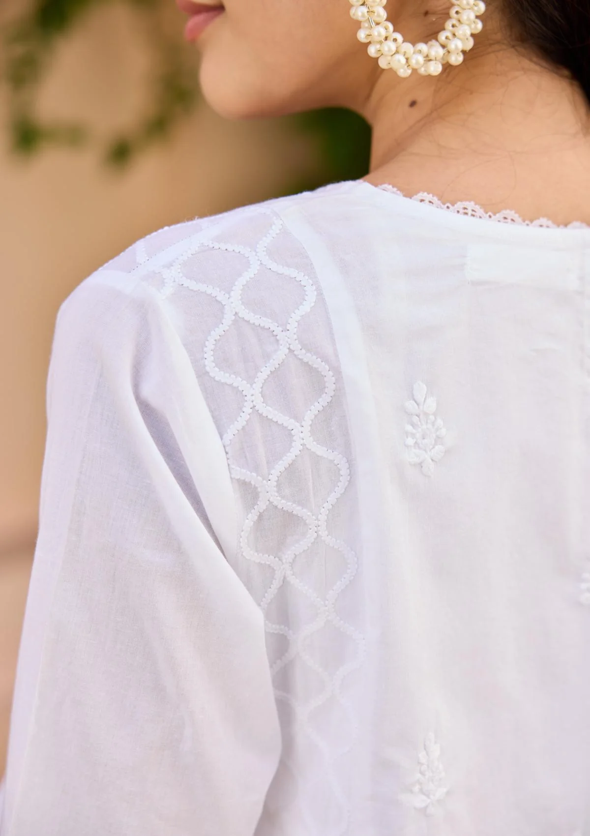 HOC Cotton Chikankari Solid Women's Top - White - Image 3