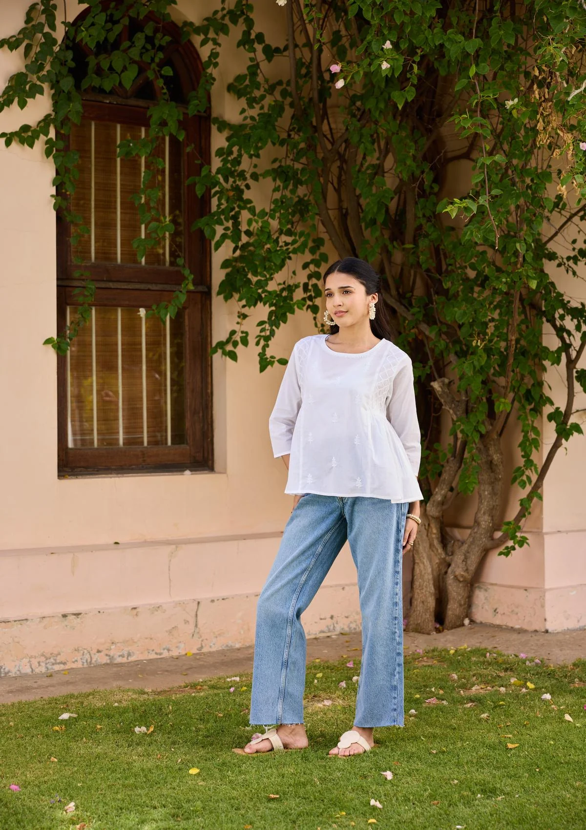 HOC Cotton Chikankari Solid Women's Top - White - Image 4
