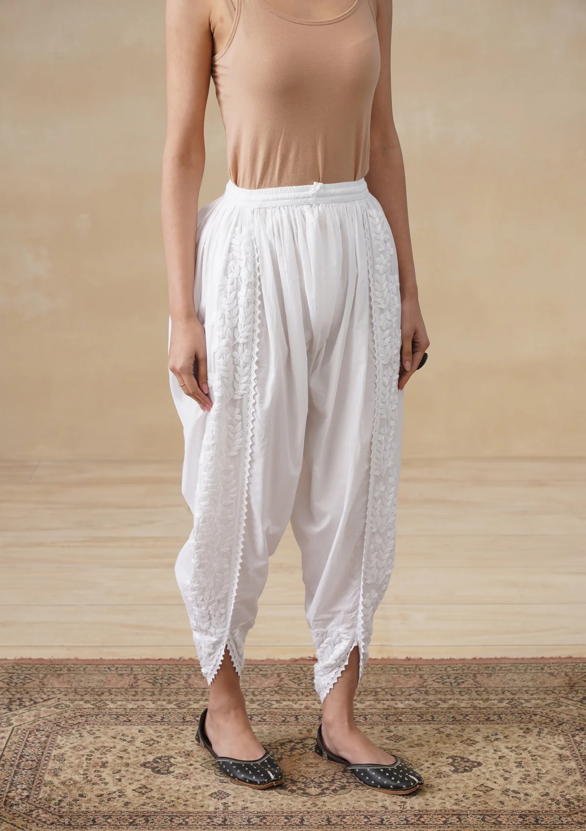HOC Cotton Chikankari Solid Women's Tulip Salwar - White