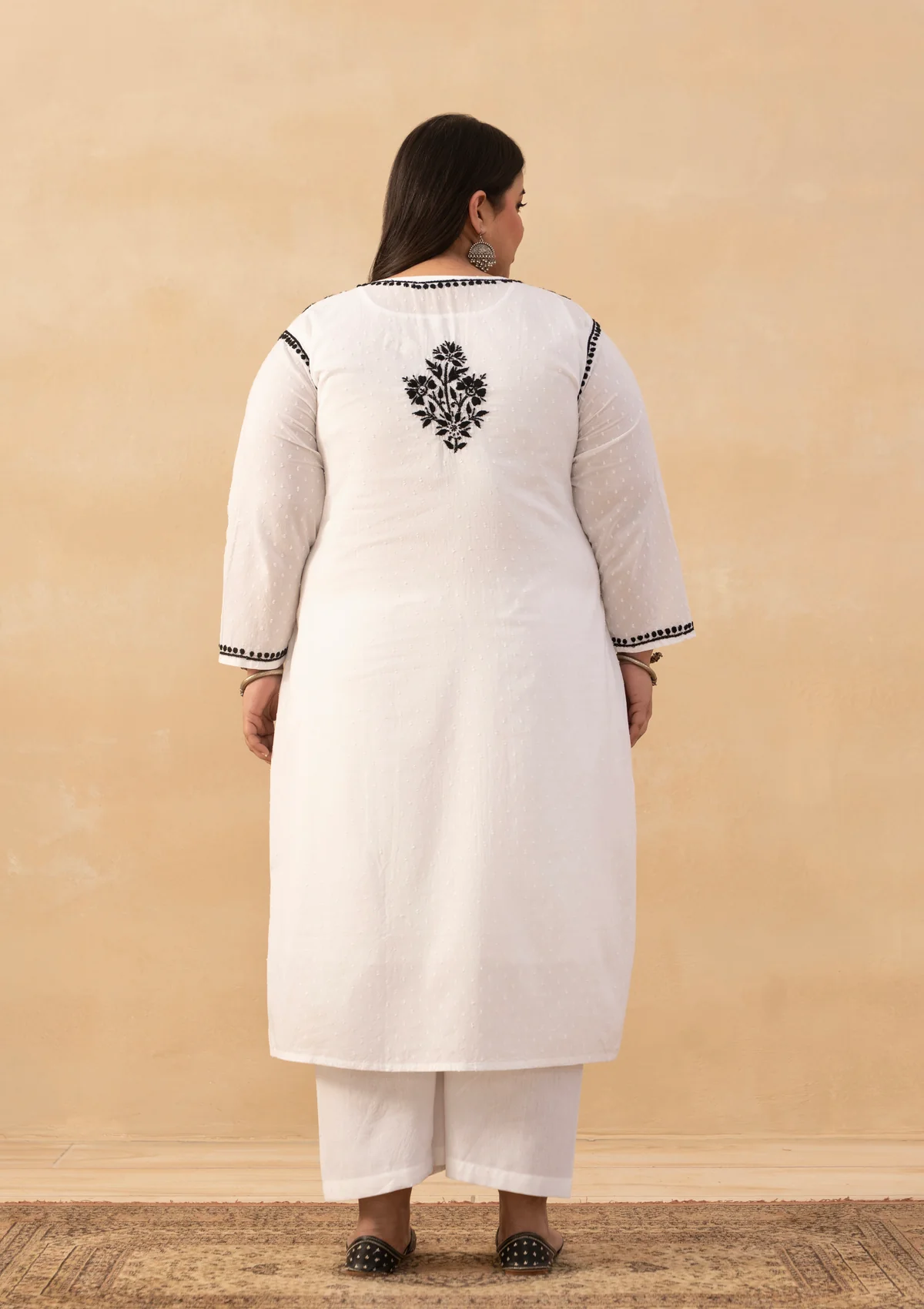 HOC Cotton Dobby Chikankari Solid Women's Long Angrakha Kurta - White - Image 6