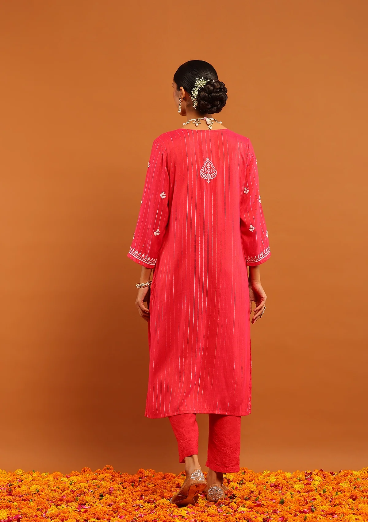 Karisma Cotton Lurex Chikankari Solid Women's Long Kurta- Red - Image 7