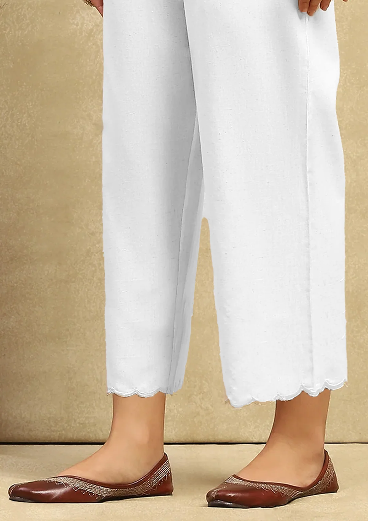 HOC Cotton Women's Solid Scalloped Culottes - White - Image 3