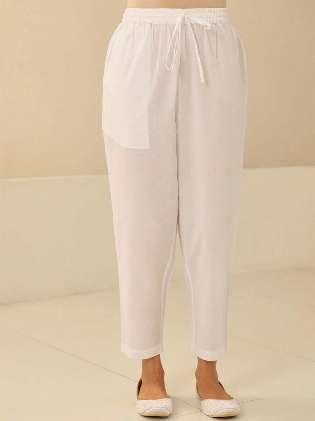 HOC Cotton Solid Women's Pants - White - Image 3