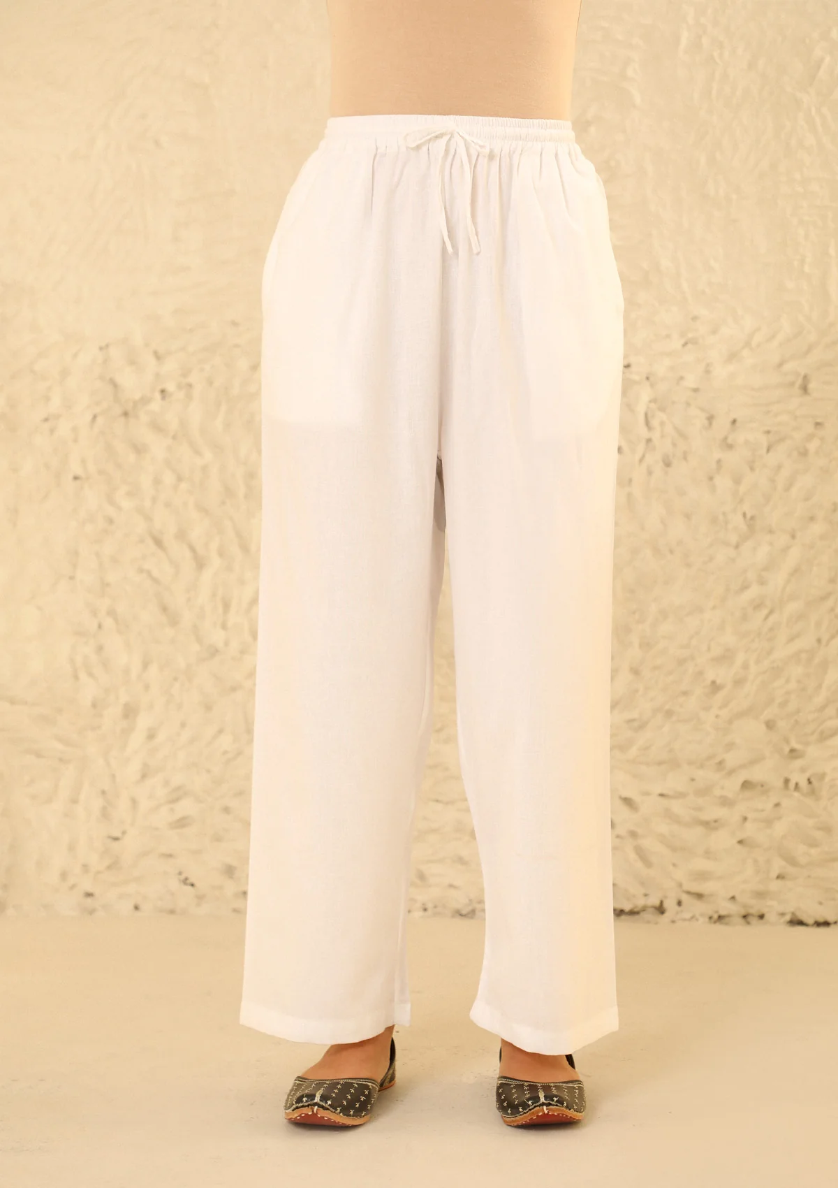 HOC Cotton Loom Women's Solid Straight Pant - White