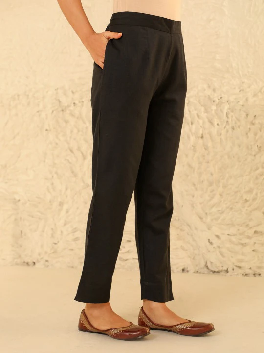 HOC Cotton Loom Women's Solid Tapered Pant - Black - Image 2