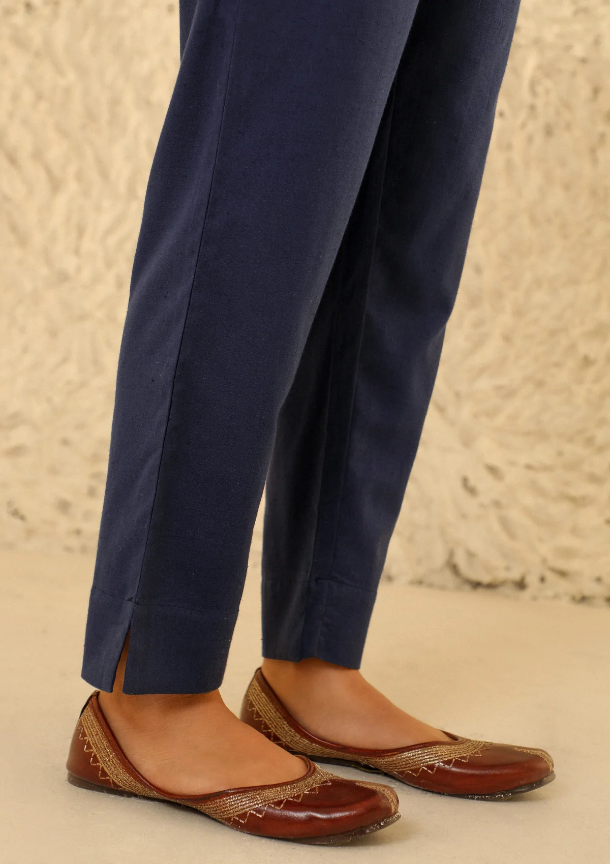 HOC Cotton Loom Women's Solid Tapered Pant - Navy Blue - Image 3