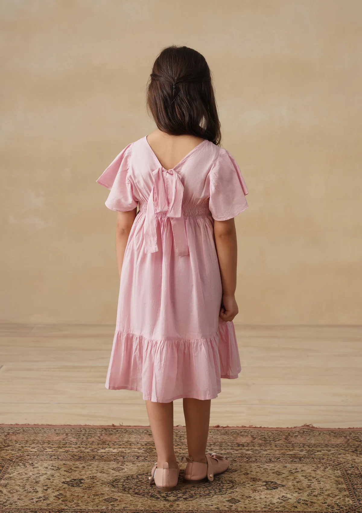 HOC Cotton Chikankari Solid Girls Long Dress - Light Pink - Image 8