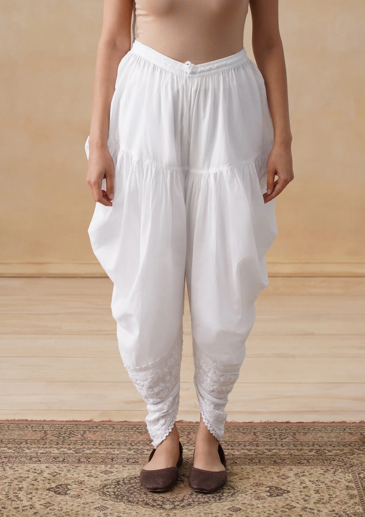 HOC Cotton Chikankari Solid Women's Dhoti Salwar - White