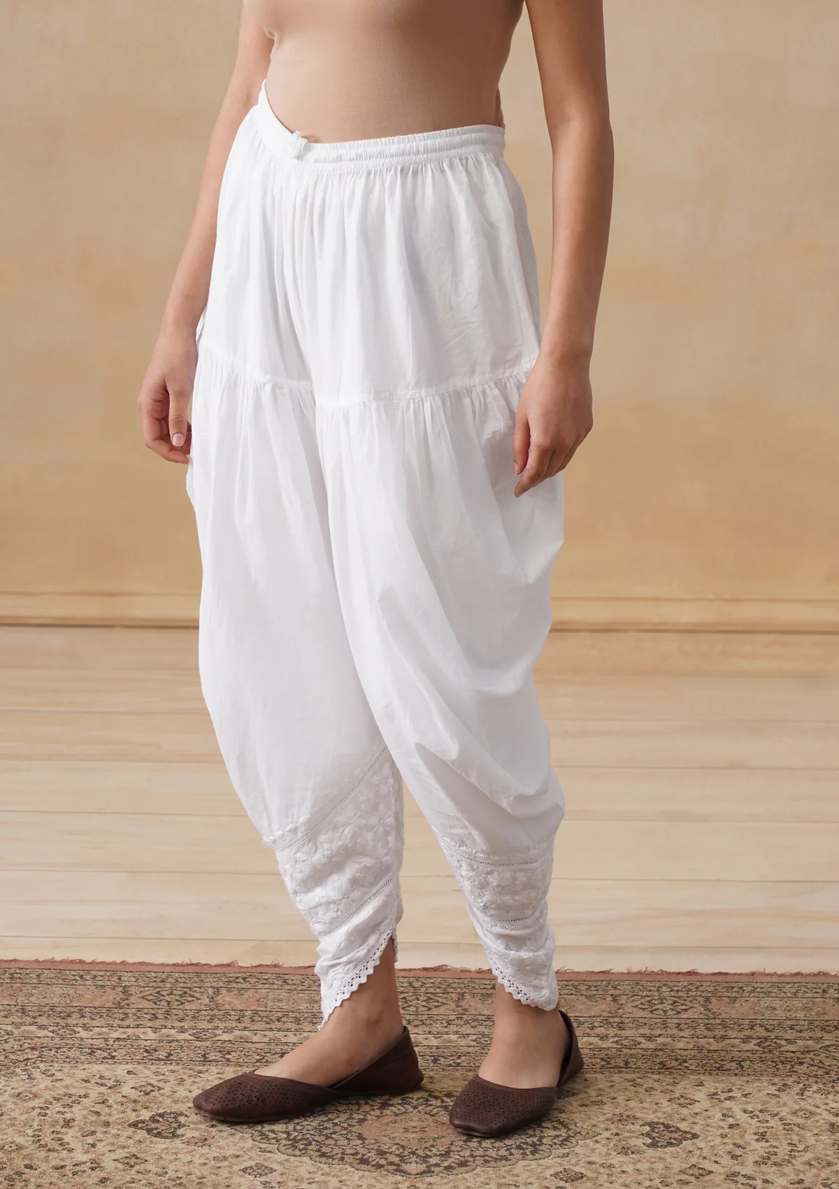 HOC Cotton Chikankari Solid Women's Dhoti Salwar - White - Image 2