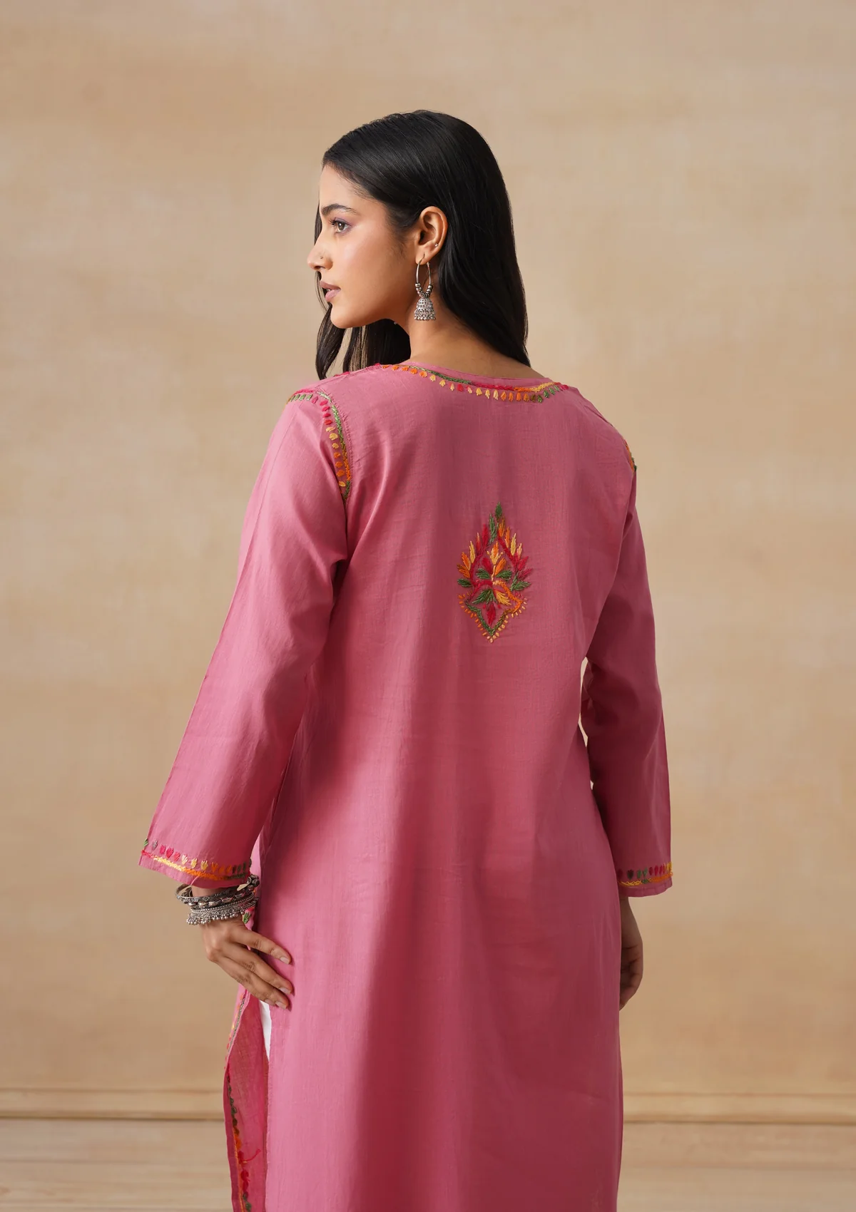 HOC Cotton Chikankari Solid Women's Long Kurta - Dust Pink - Image 11