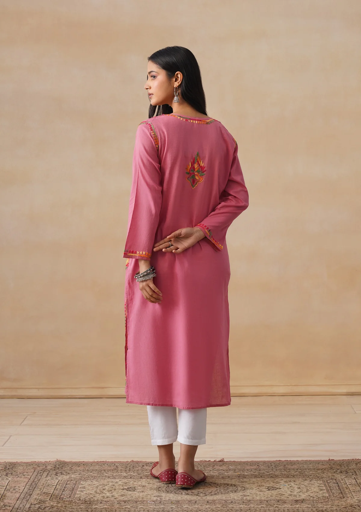 HOC Cotton Chikankari Solid Women's Long Kurta - Dust Pink - Image 12