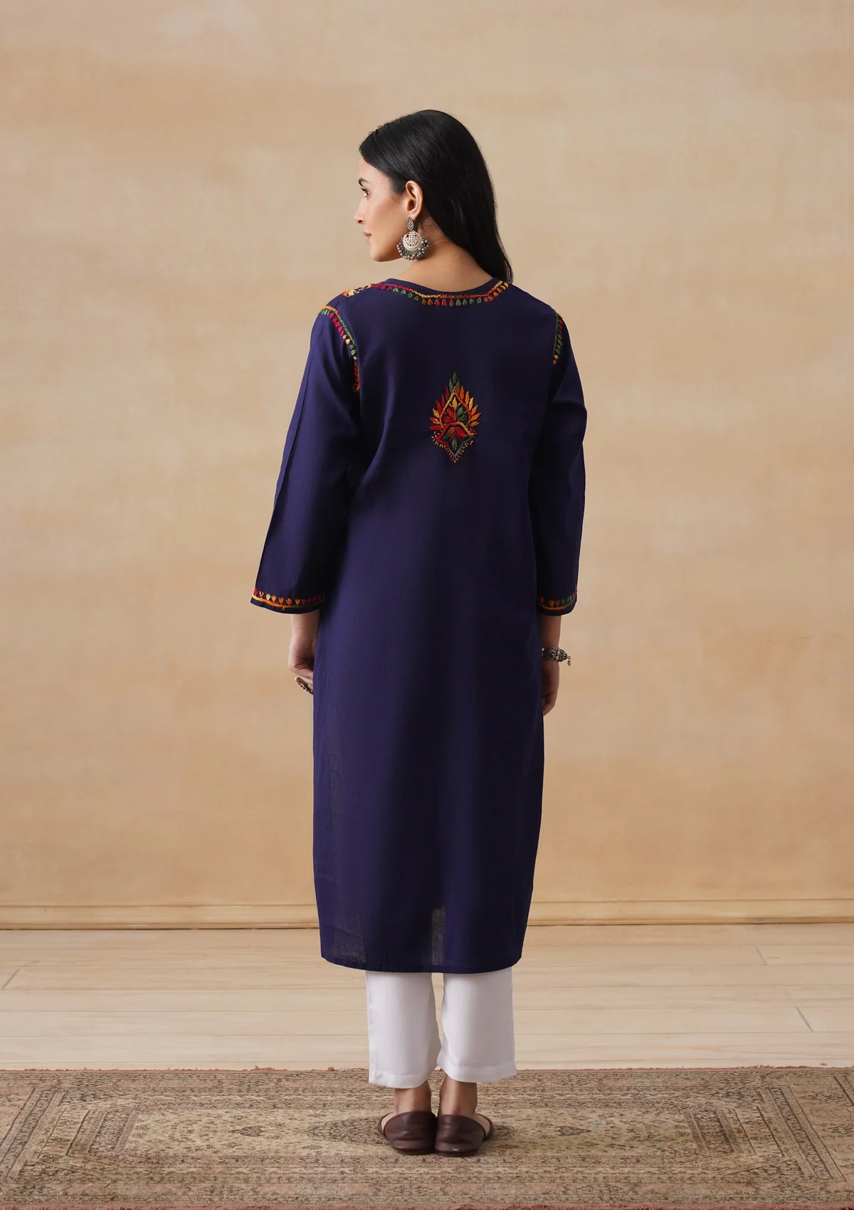 HOC Cotton Chikankari Solid Women's Long Kurta - Navy - Image 11