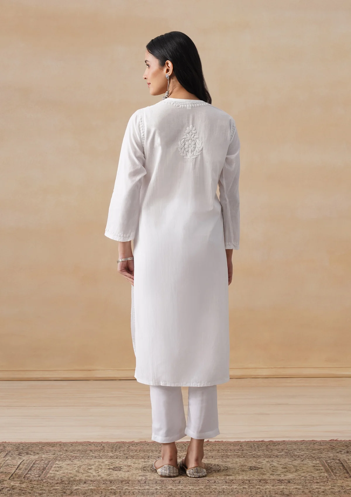 HOC Cotton Chikankari Solid Women's Long Kurta - White - Image 10