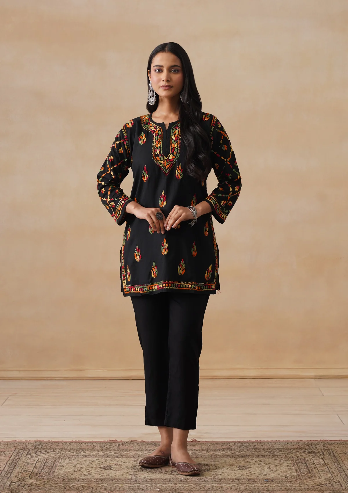 HOC Cotton Chikankari Solid Women's Short Kurta - Black - Image 3