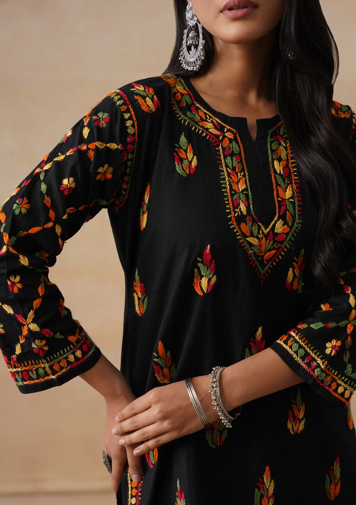 HOC Cotton Chikankari Solid Women's Short Kurta - Black - Image 6