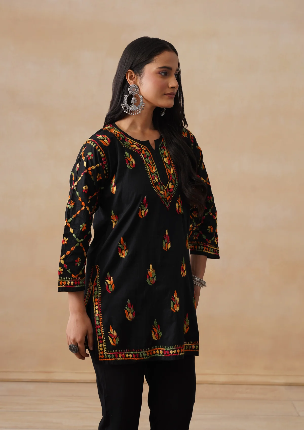 HOC Cotton Chikankari Solid Women's Short Kurta - Black - Image 8