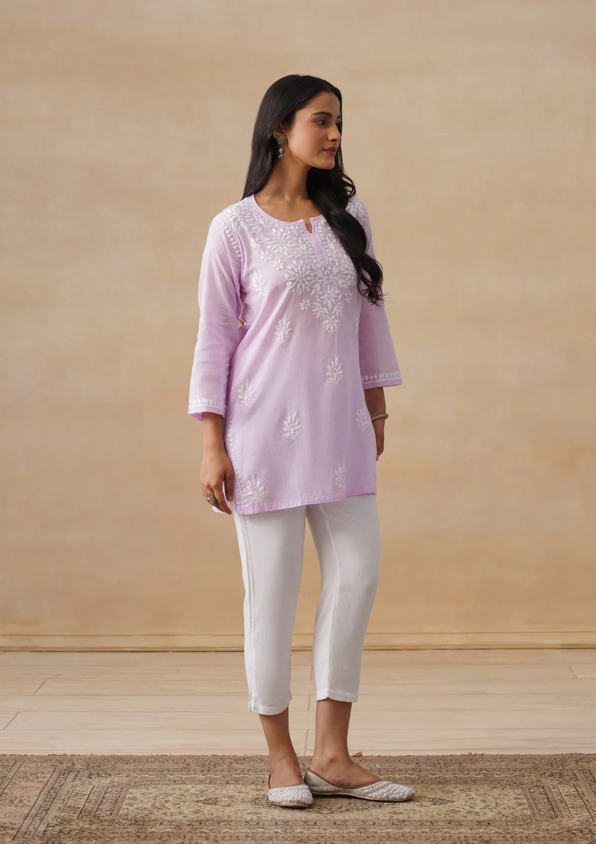 HOC Cotton Chikankari Solid Women's Short Kurta - Lavender - Image 5
