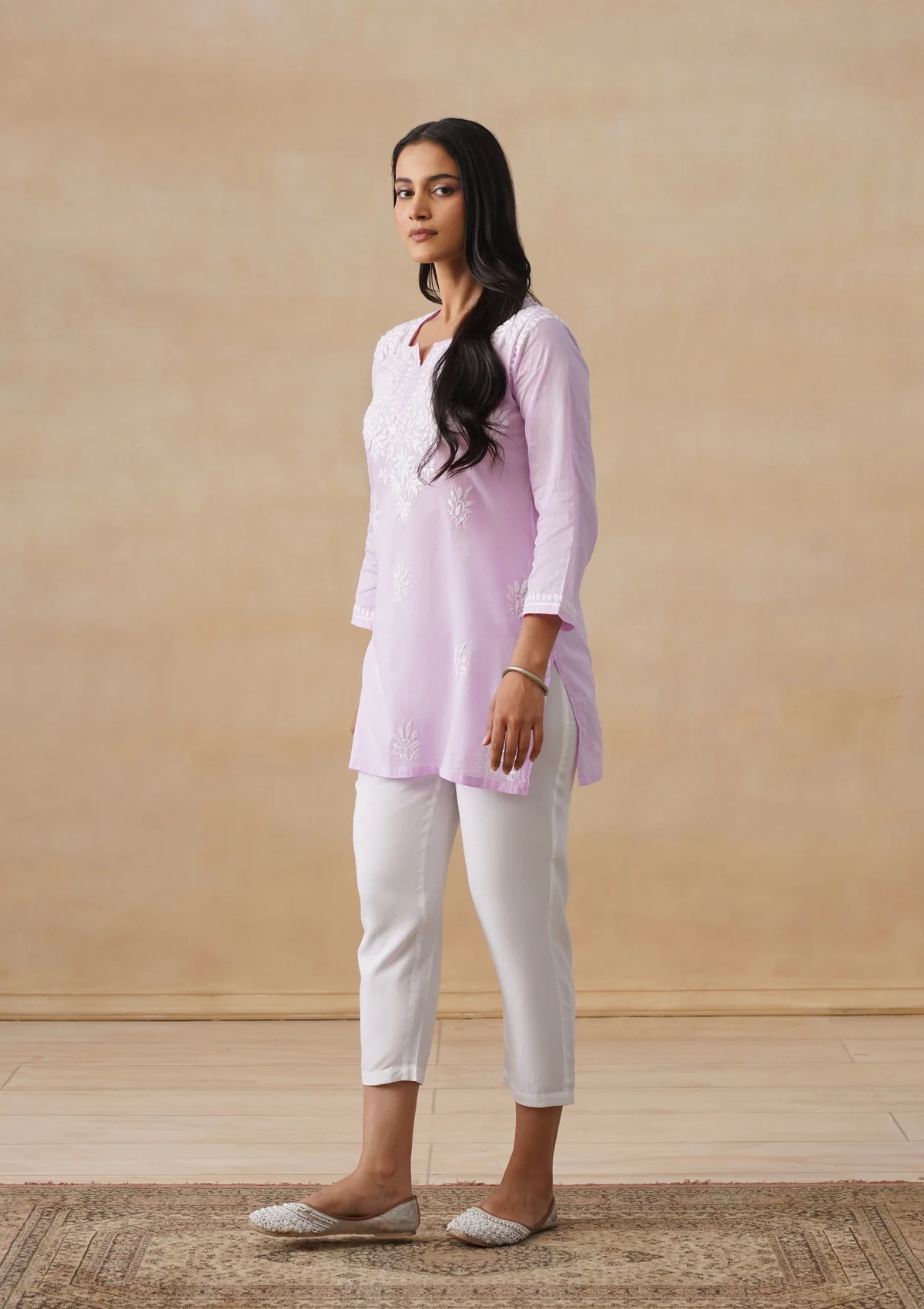 HOC Cotton Chikankari Solid Women's Short Kurta - Lavender - Image 6