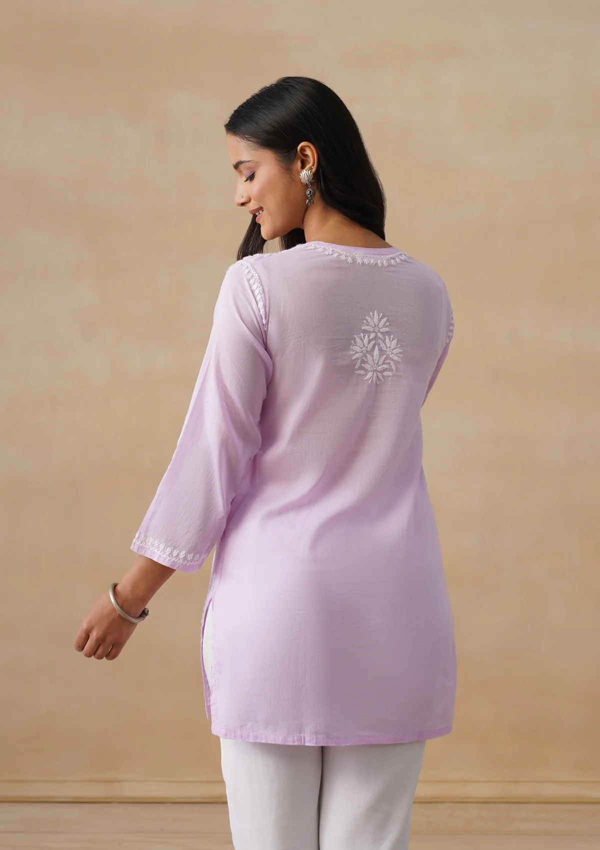 HOC Cotton Chikankari Solid Women's Short Kurta - Lavender - Image 8