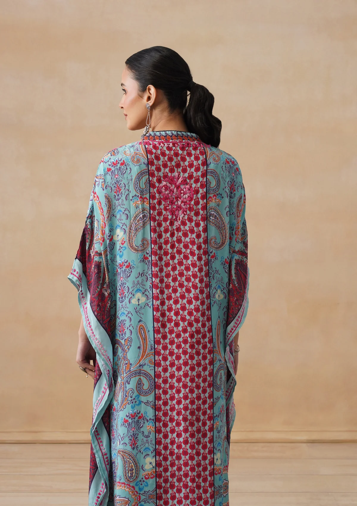 HOC Crepe Chikankari Printed Straight Women's Long Kaftan-Blue - Image 8