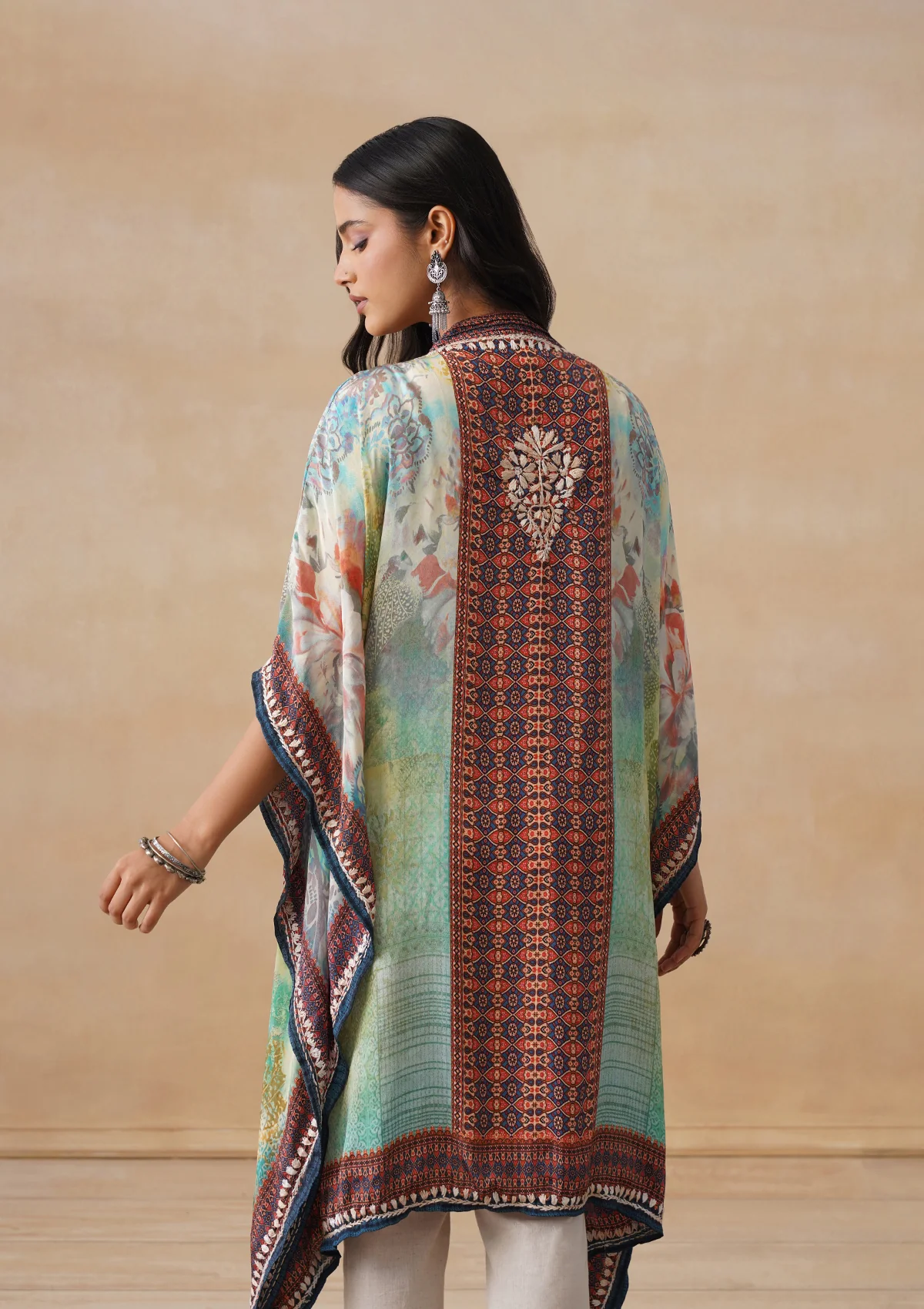 HOC Crepe Chikankari Printed Straight Women's Short Kaftan-Green - Image 8