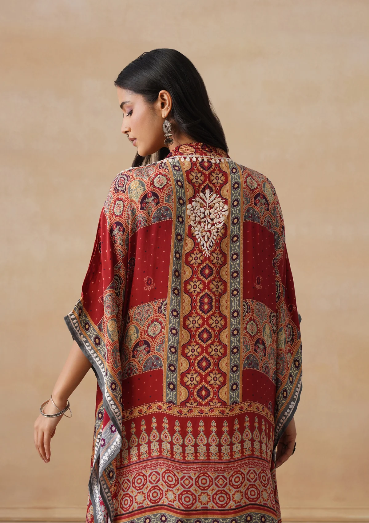 HOC Crepe Chikankari Printed Straight Women's Short Kaftan-Rust - Image 9