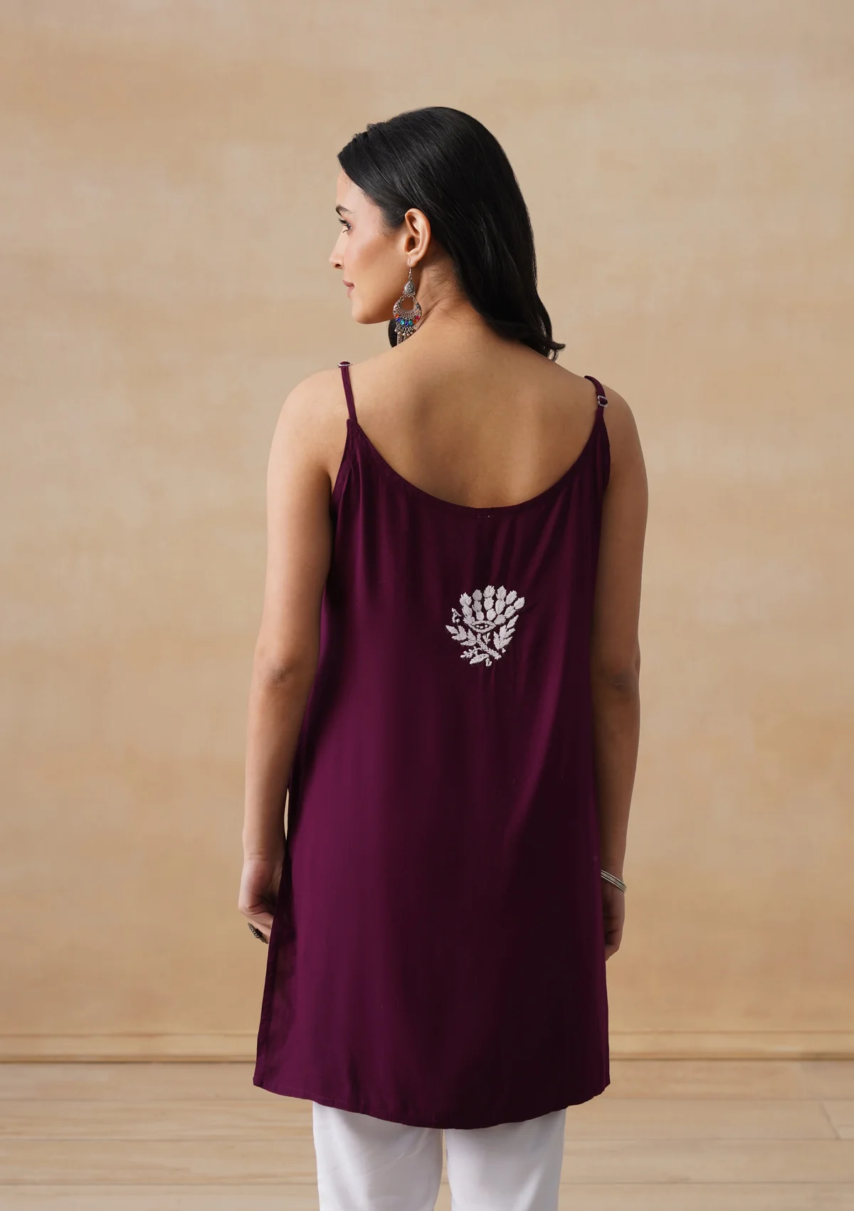 HOC Rayon Chikankari Solid Women's Short Kurta - Wine - Image 9