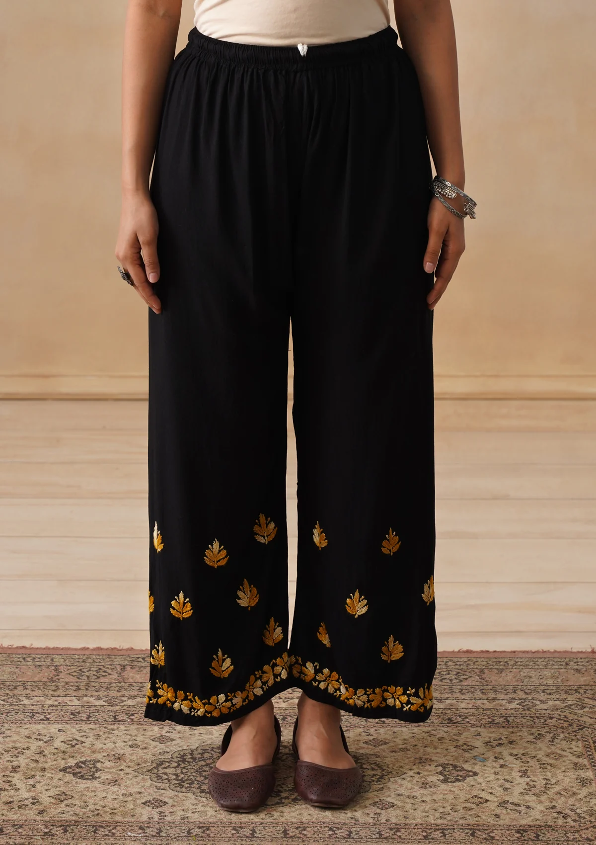 HOC Rayon Chikankari Solid Women's 2 PC Long Kurta Set - Black - Image 6