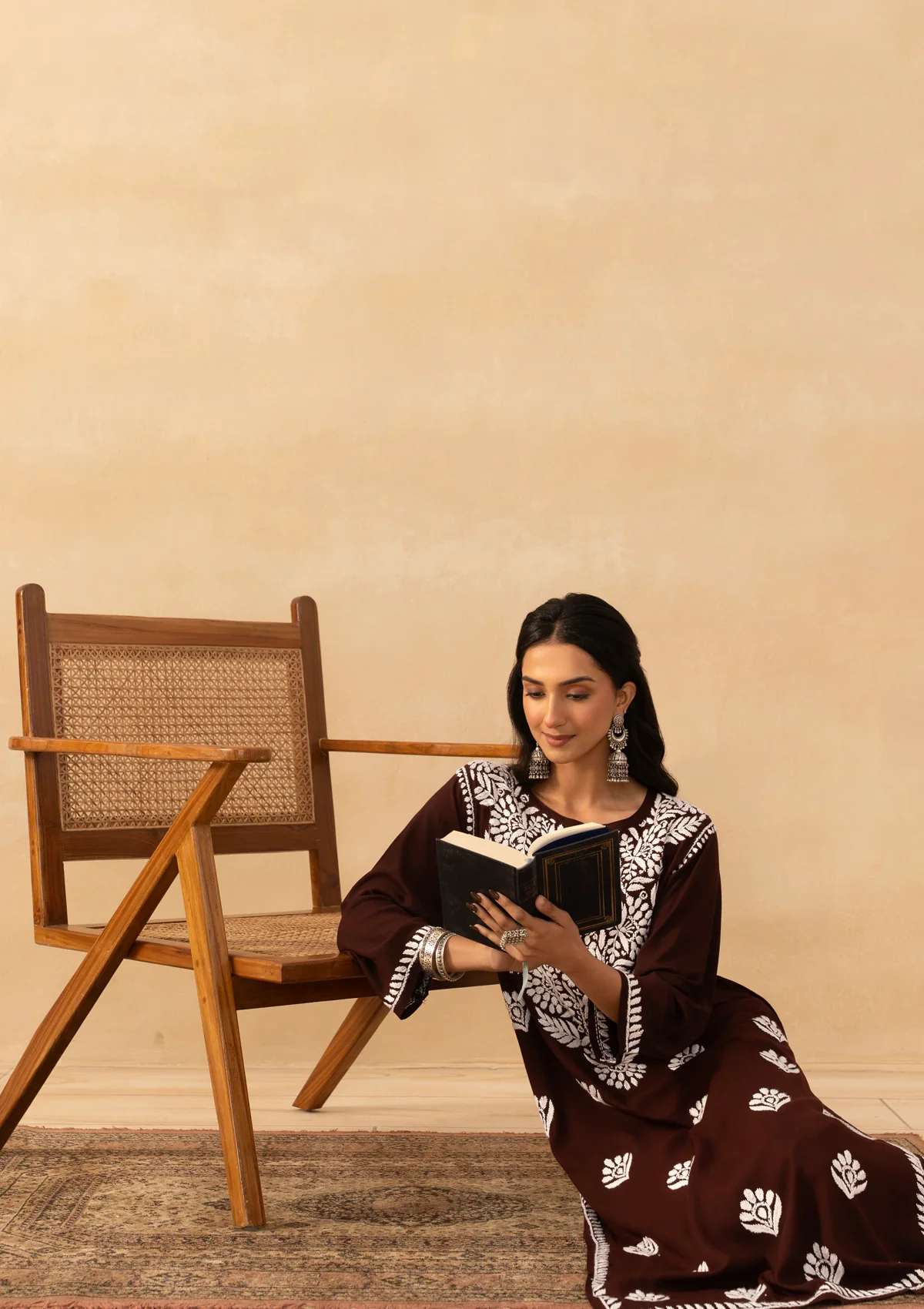 HOC Rayon Chikankari Solid Women's Long Kurta -Brown - Image 6