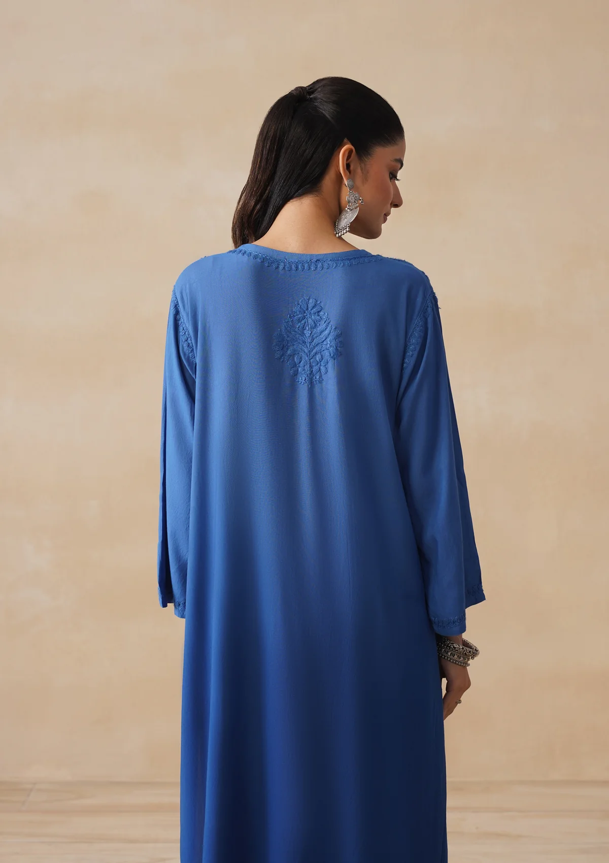 HOC Rayon Chikankari Solid Women's Long Kurta - Electric blue - Image 9